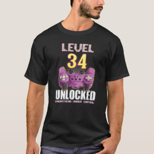 34th Birthday Gamer Boys Girls 34 Year Old Level 3 T-Shirt