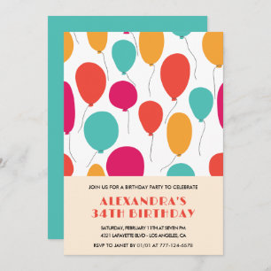 34th birthday invitations Balloons Colourful