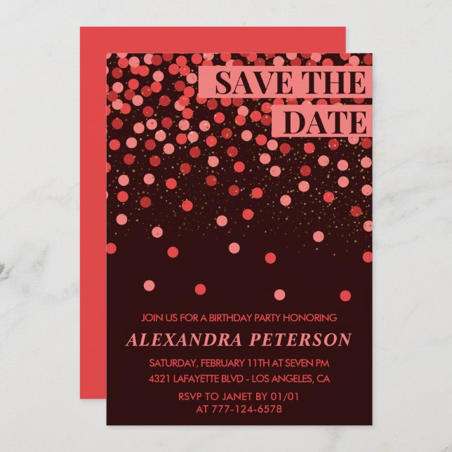 34th birthday invitations Save the date Confetti  (Front/Back)