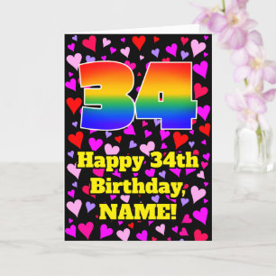 34th Birthday: Loving Hearts Pattern, Rainbow # 34 Card