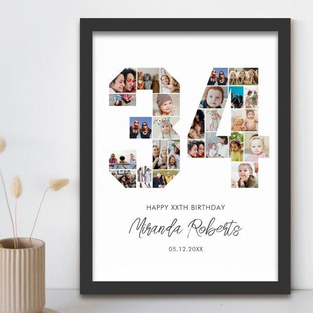34th Birthday Number 34 Custom Photo Collage Poster (Creator Uploaded)