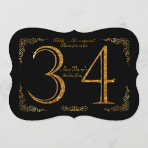 34th,Birthday party 34th,great Gatsby,black & gold Invitation