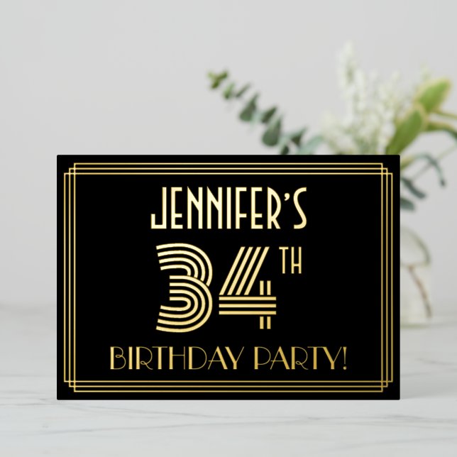 34th Birthday Party — Art Deco Style “34” + Name (Standing Front)