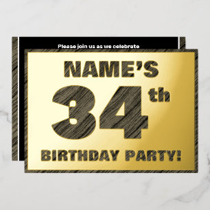 34th Birthday Party — Bold, Faux Wood Grain Text