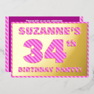 34th Birthday Party — Bold, Fun, Pink Stripes # 34
