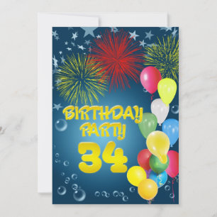 34th Birthday party Invitation with balloons