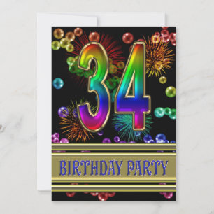 34th Birthday party Invitation with bubbles
