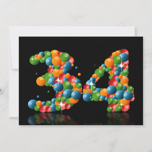 34th Birthday party, with bubbles and balls Invitation