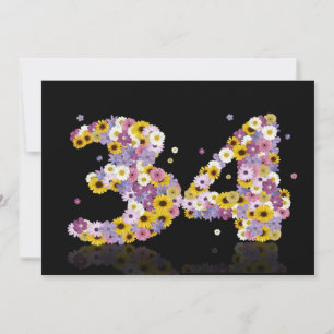 34th Birthday party, with flowered letters Invitation