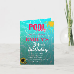 34th birthday pool party invitation