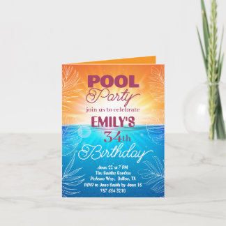 34th birthday pool party invitation