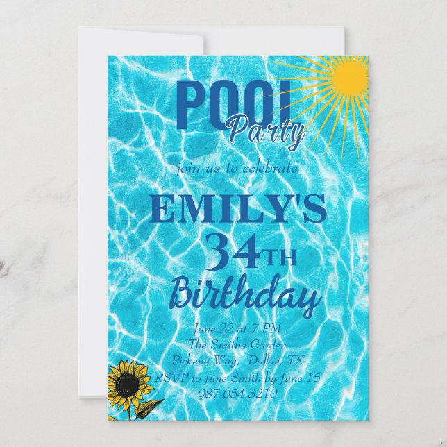 34th birthday pool party invitation (Front)
