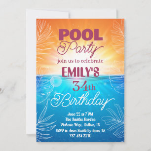 34th birthday pool party invitation
