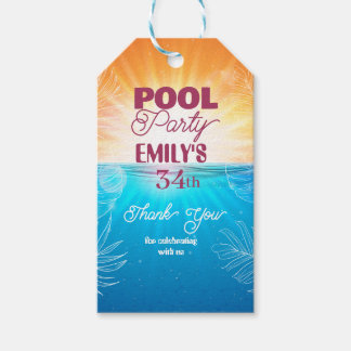 34th birthday pool party invitation gift tags