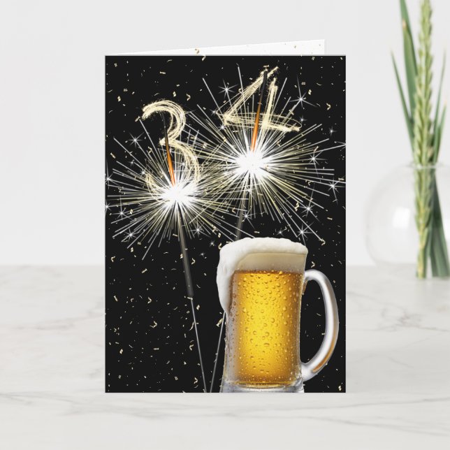 34th Birthday Sparklers With Beer Mug Card (Front)