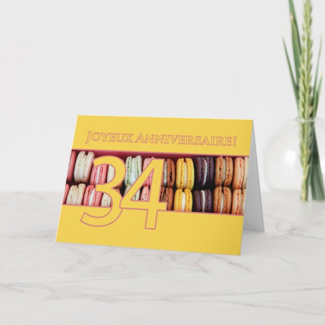 34th French Birthday Macaron-Joyeux Anniversaire! Card (Front)