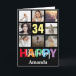34th Happy Birthday Photo Collage Modern Black Card<br><div class="desc">34th Happy Birthday Photo Collage Modern Black Card with personalised name. For further customisation,  please click the "Customise it" button and use our design tool to modify this template.</div>