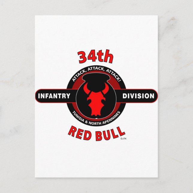 34TH INFANTRY DIVISION" RED BULL" POSTCARD (Front)