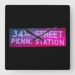 34th Street New York, NY Tile Train Station Sign Square Wall Clock