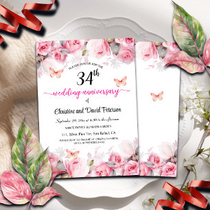34th Wedding Anniversary Elegant Blush Roses Invitation