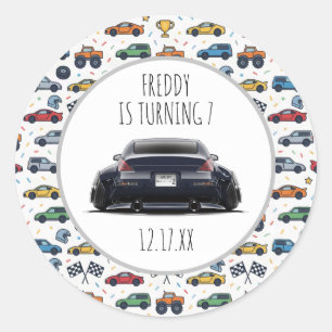 350Z Car Birthday Invitation Stanced & Lowered R Classic Round Sticker