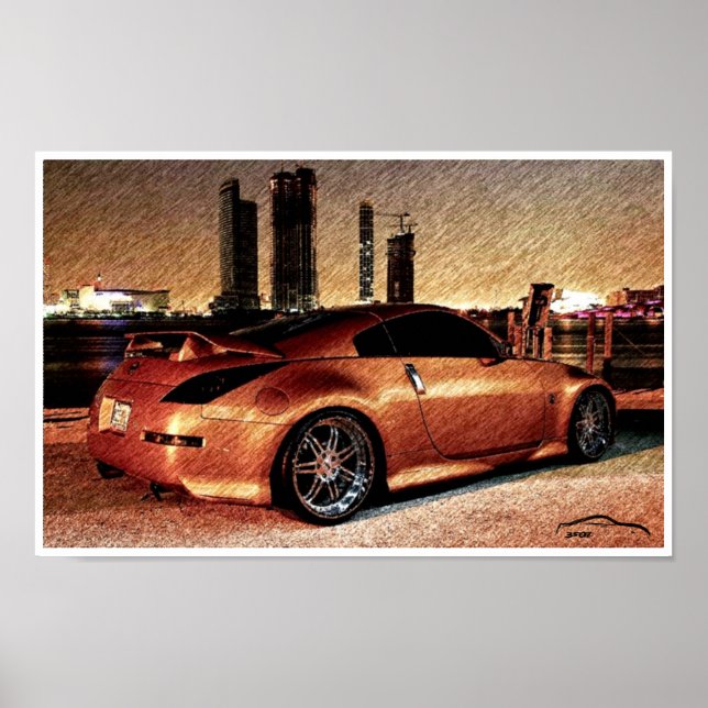350Z City Scape Pencil Sketch Poster (Front)