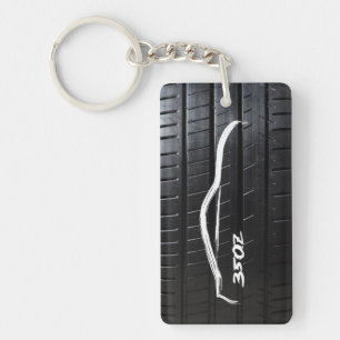 350Z White Brushstroke on tire tread Key Ring