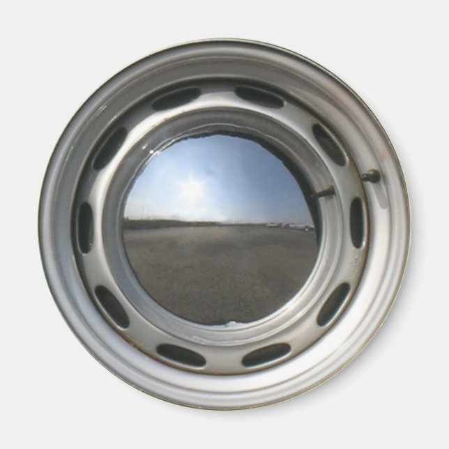 356 Classic car wheel (rim) with chrome hubcap Magnet (Front)