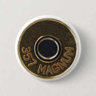 357 Magnum brass shell casing 6 Cm Round Badge