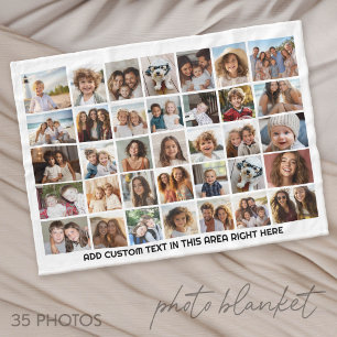 35 Photo Collage Grid - 1 Text box - black white Fleece Blanket