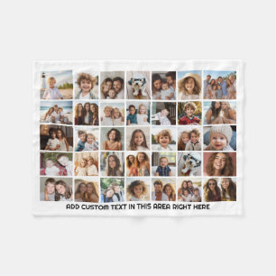 35 Photo Collage Grid - 1 Text box - black white Fleece Blanket