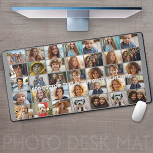 35 Photo Collage Grid - 1 Text box - grey white Desk Mat
