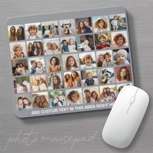35 Photo Collage Grid - 1 Text box - grey white Mouse Mat