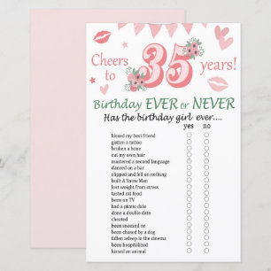 35 th Birthday Ever or Never Game