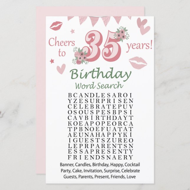 35 th Birthday Word Search Game (Front/Back)