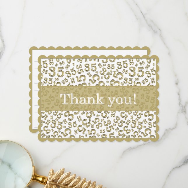 35 "Thank you!" Gold/White Number Pattern  Thank You Card (Front/Back In Situ)