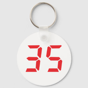 35 thirty-five red alarm clock digital numbr key ring