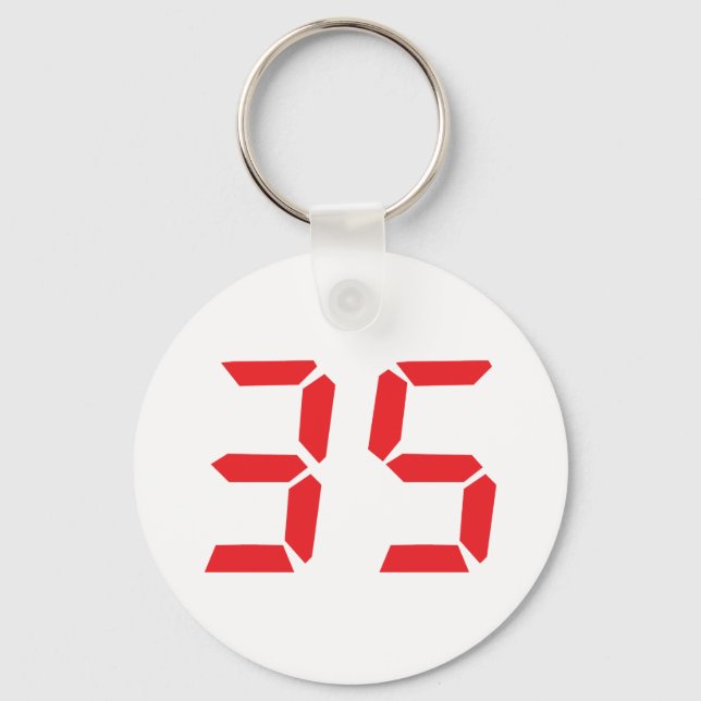 35 thirty-five red alarm clock digital numbr key ring (Front)