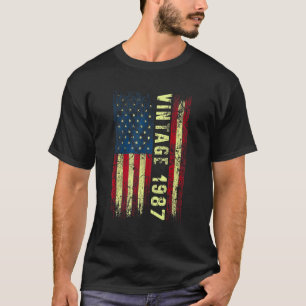 35 Year Old  Vintage 1987 American Flag 35th Birth T-Shirt