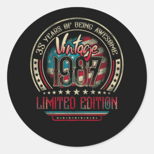 35 Years Awesome 35th Birthday Vintage 1987 USA Classic Round Sticker