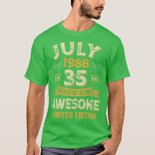 35 Years Awesome Vintage July 1988 35th Birthday T-Shirt