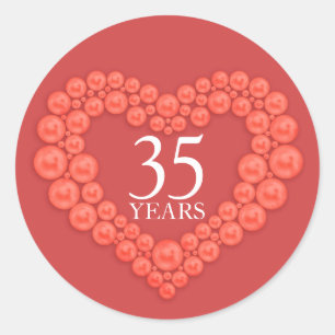 35 years coral anniversary heart sticker