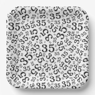 35 Years Random Number Pattern Black/White Paper Plate