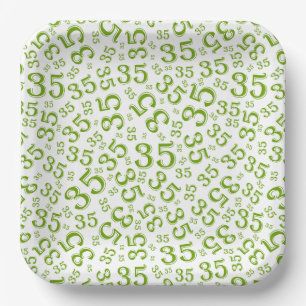 35 Years Random Number Pattern Green/White Paper Plate