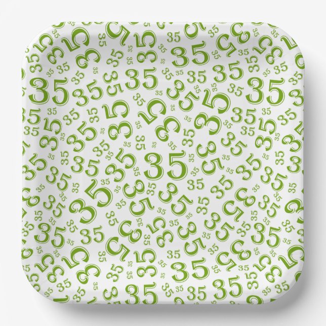35 Years Random Number Pattern Green/White Paper Plate (Front)