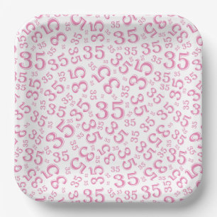 35 Years Random Number Pattern Pink/White Paper Plate