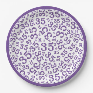 35 Years Random Number Pattern Purple/White Paper Plate