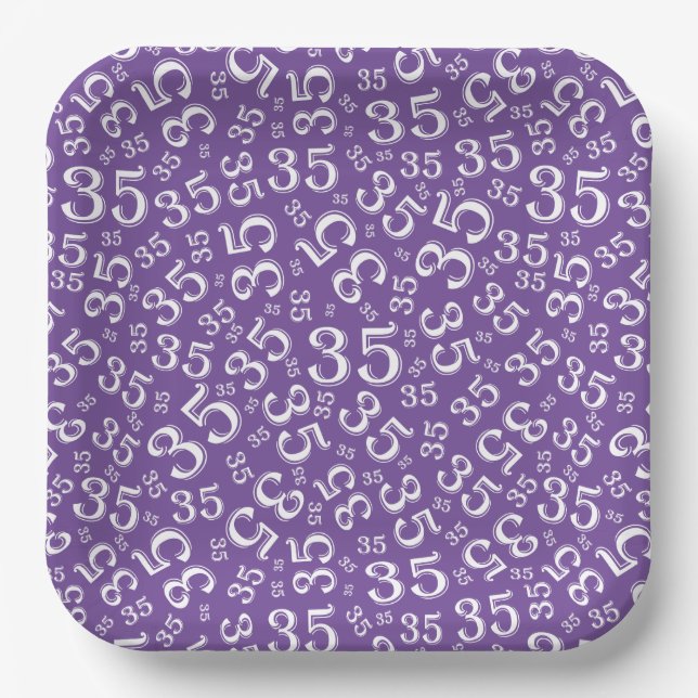 35 Years Random Number Pattern Purple/White Paper Plate (Front)