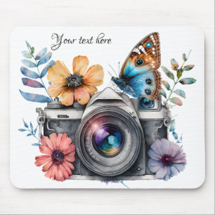 35mm Camera with flowers and butterfly Mouse Mat