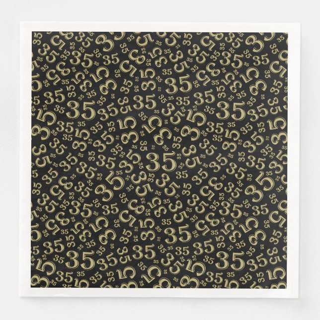 35th Age Random Number Pattern Black/Gold Napkin (Front)